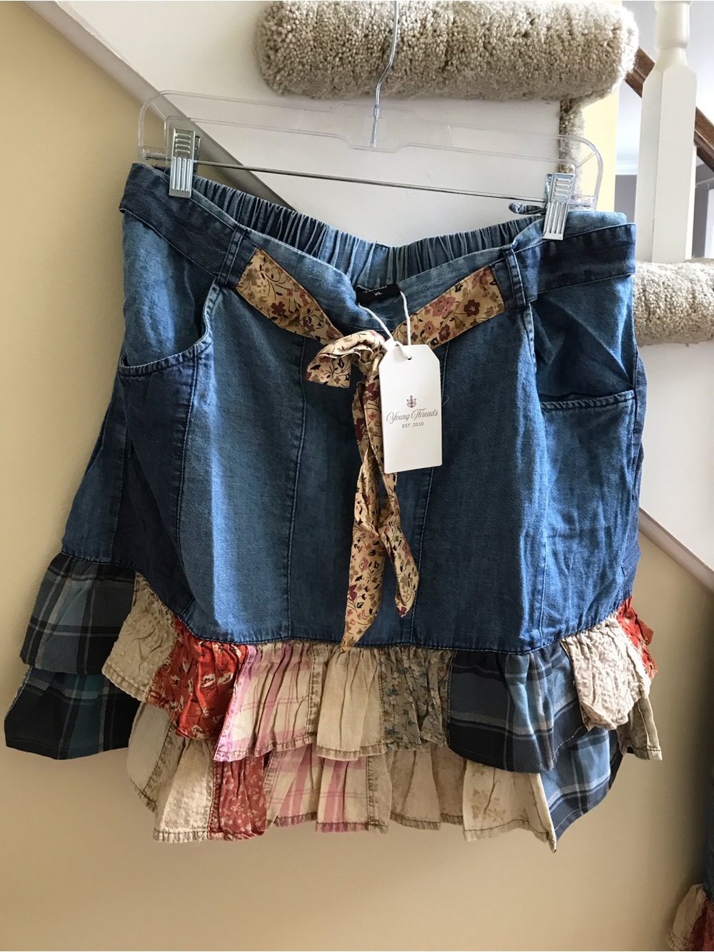 YOUNG THREADS NWT Skirt Denim Neutral knee Length Sm Lg Xl - Picture 2 of 3